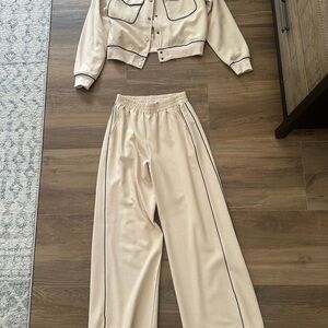 White House Black Market Cream Track Pants Relaxed Fit